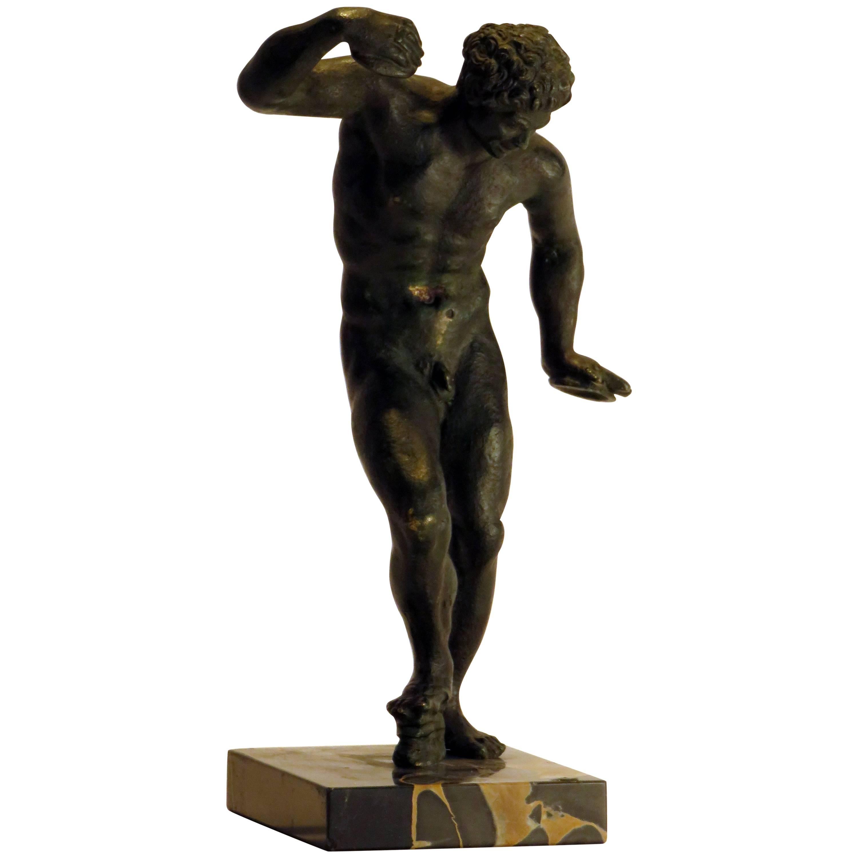 Grand Tour Bronze Satyr with Cymbals on Marble Base, circa 1880, Italy