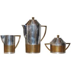 Art Deco Style Brass and Silver Plate Tea Set