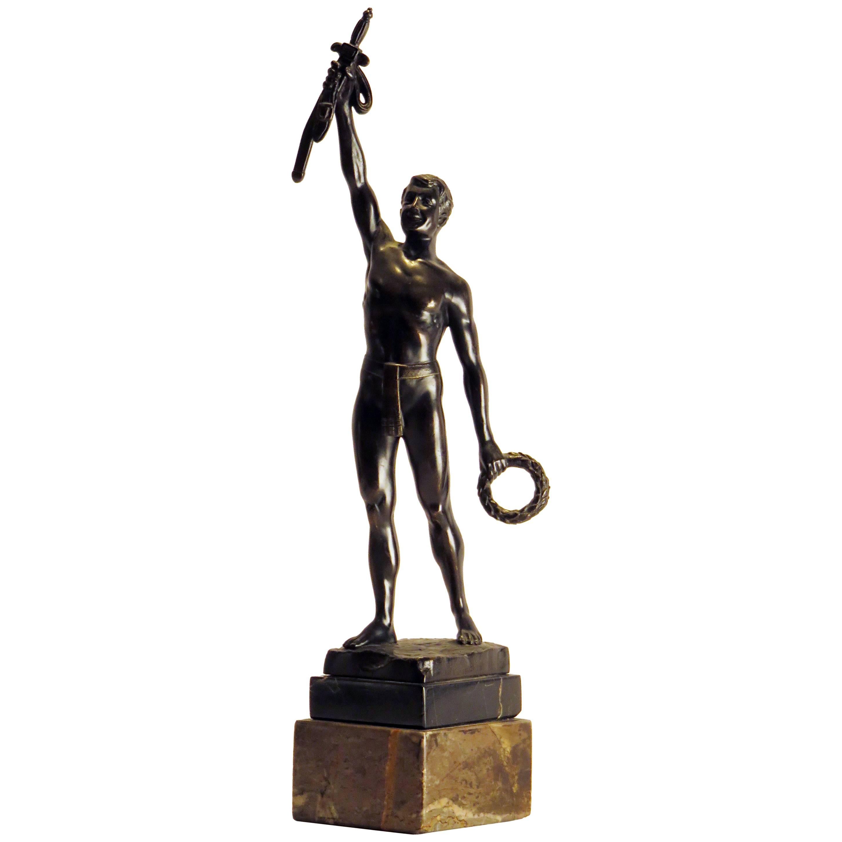 Julius Schmidt-Felling Bronze Victorious Semi Nude Male, Germany, 1900