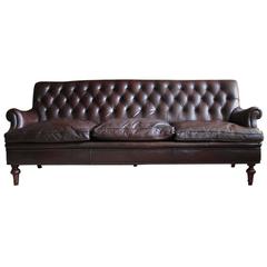 Antique Early 20th Century Italian Walnut and Leather Sofa