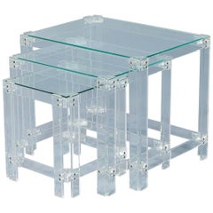 Set of Vintage Lucite and Glass Nesting Tables