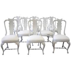 Set of 8 20th Century Painted Queen Anne Style English Dining Chairs