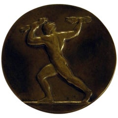 Large Bronze Medal of a Male Nude, circa 1915