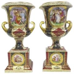 Magnificent Rare Pair Empire Style 19th Century Porcelain Sevres Style Vases