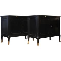 Pair of 19th Century Transitional Style Ebonized Commodes or Dressing Chests