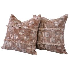 Antique African Mud Cloth Pillows with Original Fringe