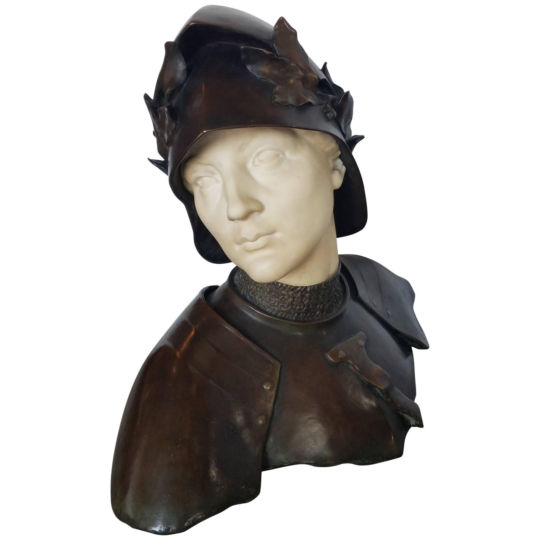 Exceptional 19th Century Bronze and Marble Bust by Emmanuel Hannaux, 1855-1934 For Sale