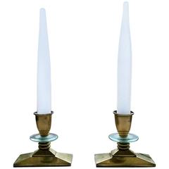 French Art Deco Gilt Bronze Candlestick Style Table Lamps 8