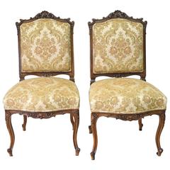 Pair of 19th Century French Louis XV or Rococo Style Carved Walnut Chairs 2