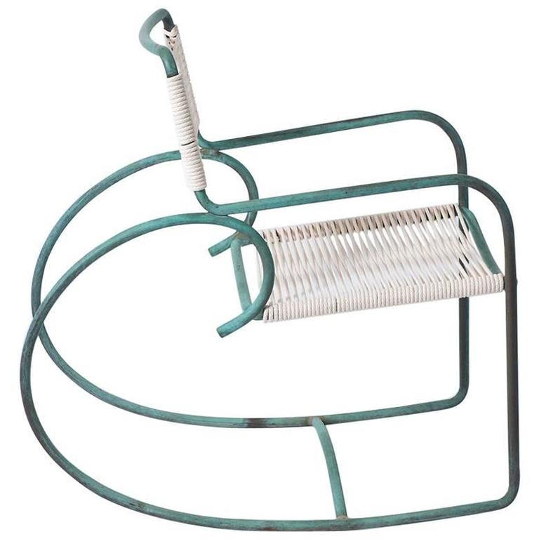Single Walter Lamb Bronze and Rope Patio Rocking Chairs at 1stdibs