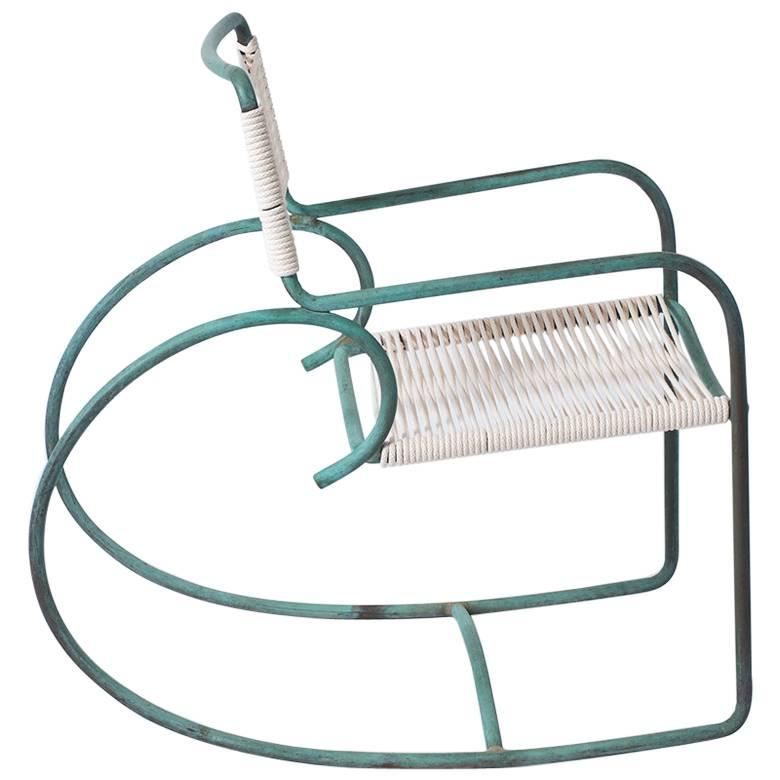 Single Walter Lamb Bronze and Rope Patio Rocking Chairs