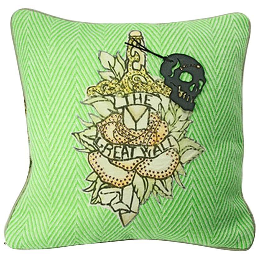 Unique Handmade Bohemian Green Crystal Cushion "The Great Wall" For Sale