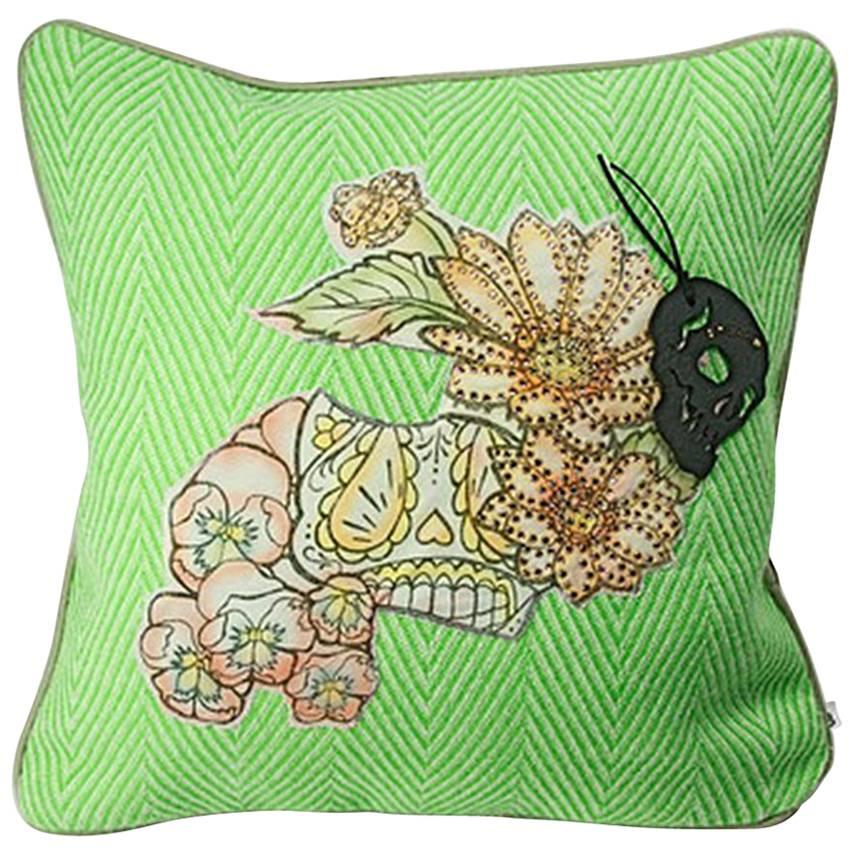 Unique Handmade Bohemian Green Crystal Cushion For Sale