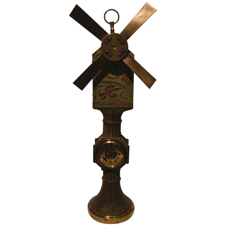 Zephyr Clockwork Fan and Desk Clock Antique Vintage Technology, France