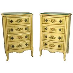 Vintage Pair of French Provincial Style Hand-Painted Four-Drawer Side Stands