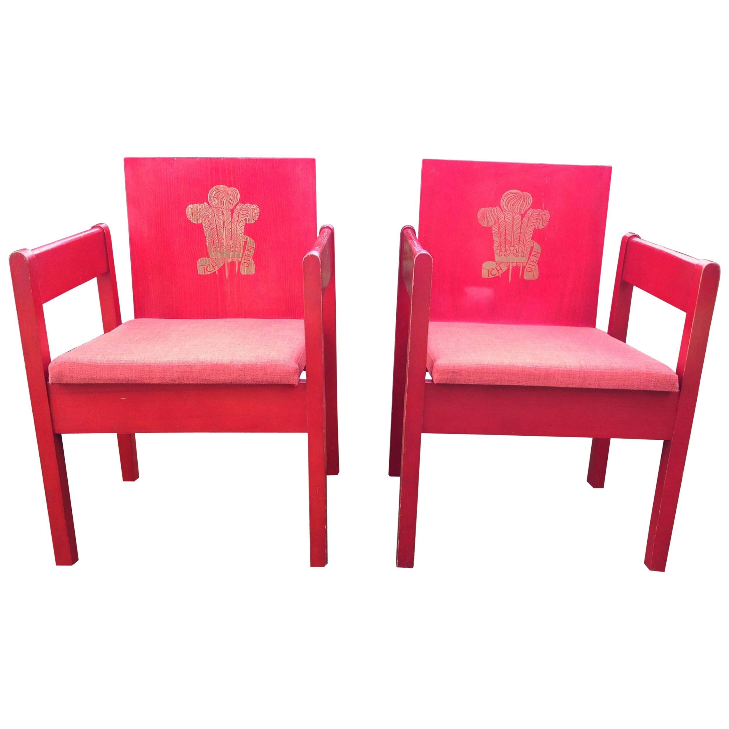 Pair of Investiture Chairs, Lord Snowden Vermillion Stained Beech Ply circa 1969