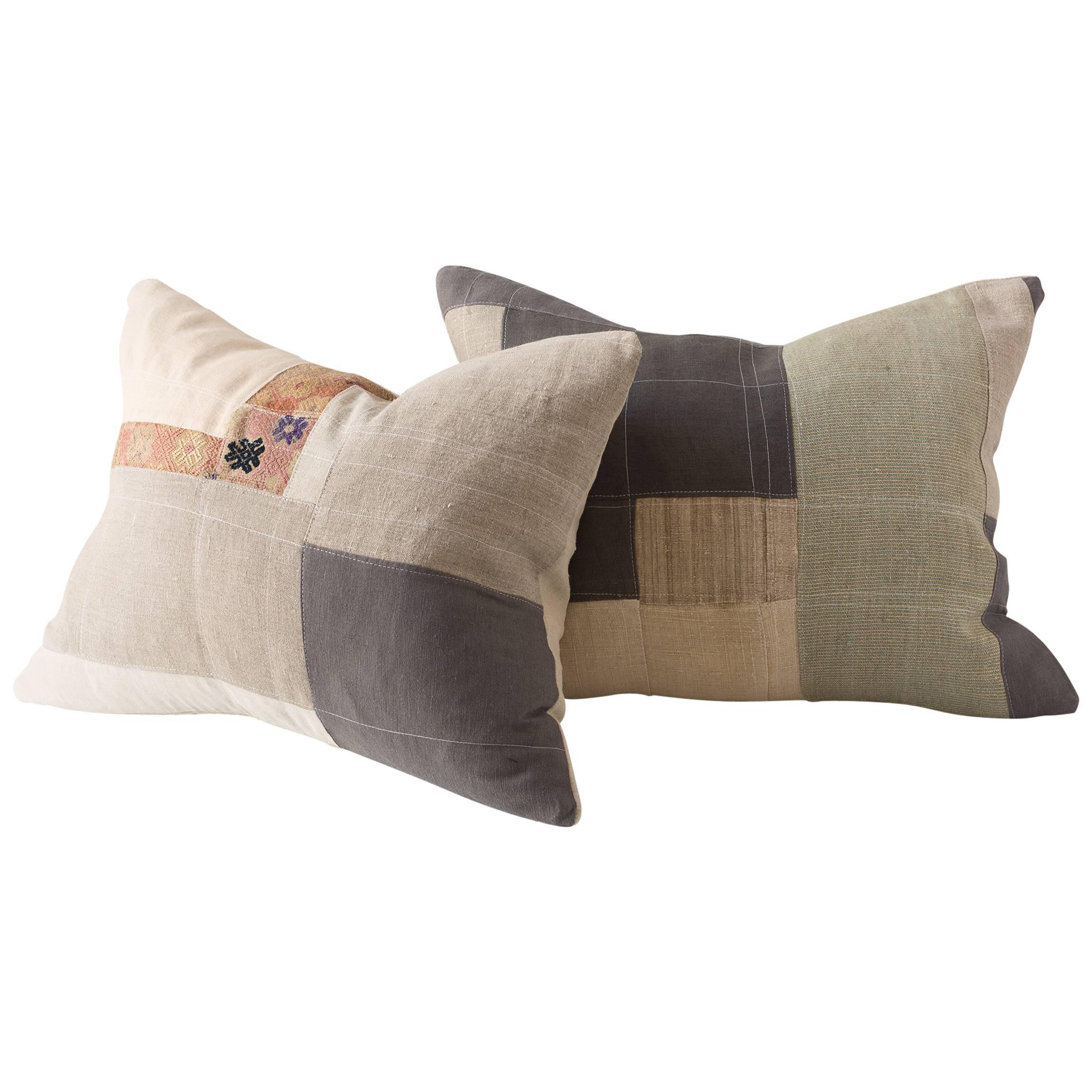 Piecework Color Block Linen Cushions For Sale
