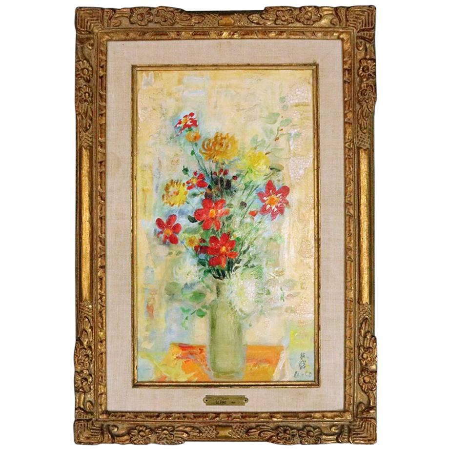 French Oil on Board Floral Still Life "Heur" by Le Pho, circa 1930