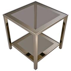 Gold-Plated Side Table with Shelf, 23-Karat by Belgo Chrome, 1980s, Belgian