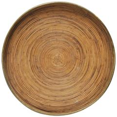 Large Brass Rimmed Rattan Tray 9