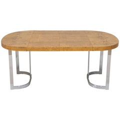 Milo Baughman Burl and Chrome Extension Dining Table or Desk 