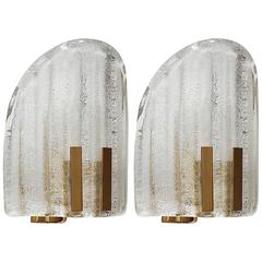 Pair of Murano Glass and Brass Wall Lights Sconces, Italy, 1960s