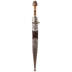 19th Century Tribal Silver Caucasian Kindjal Dagger 1