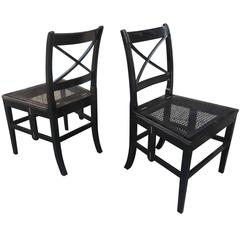 Style of J. M. Frank Extraordinary Foldable Pair of Black Lacquered Caned Chairs 1
