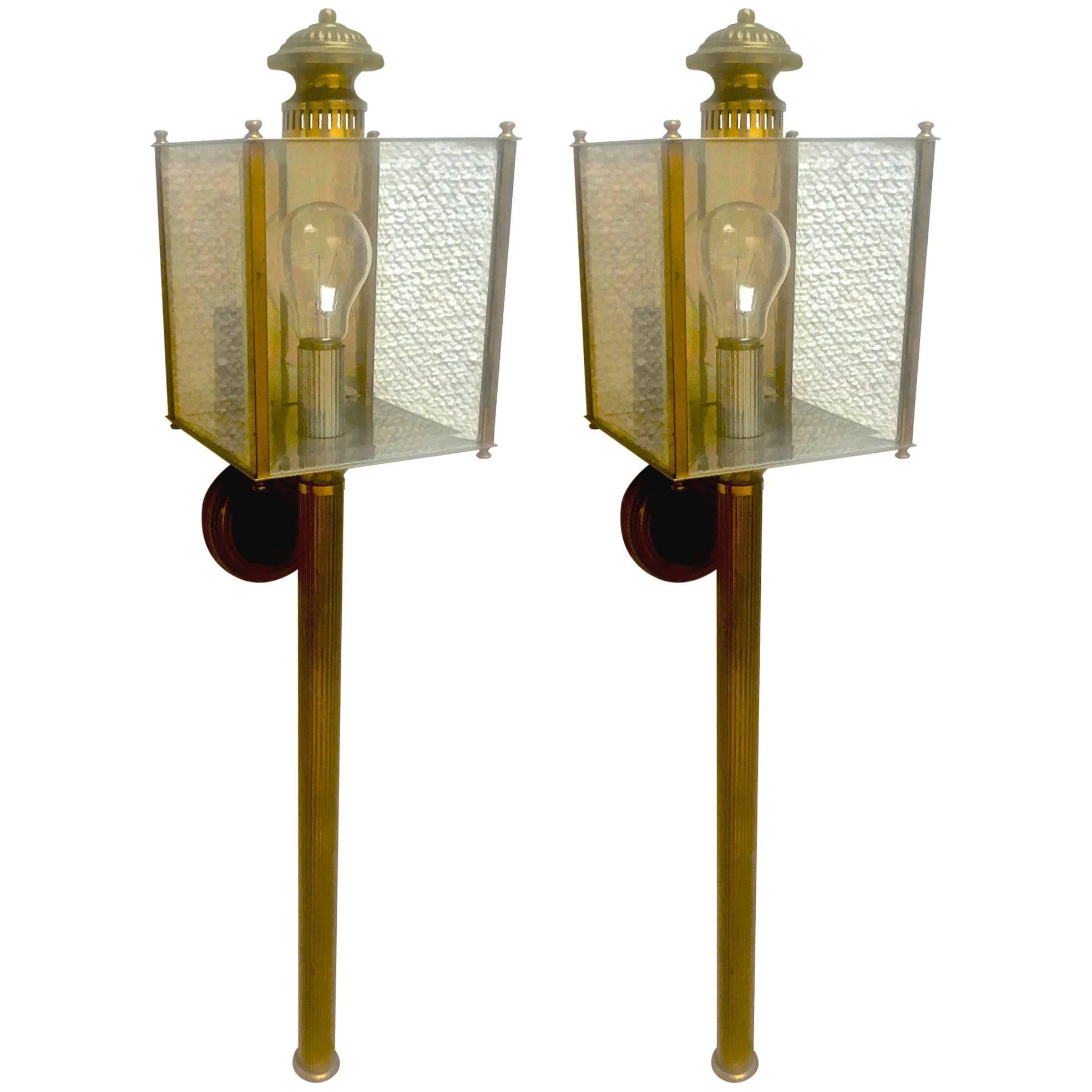 Maison Jansen Long Chicest Pair of 1950s Lantern Sconces in Vintage Condition For Sale