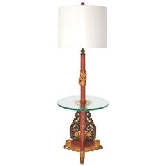 Vintage Hollywood Regency Asian Carved Wood Floor Lamp