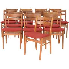 Upto 16 Danish Teak Dining Chairs with Mask Motif Backs and Danish Wool Seats 7