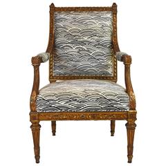 19th Century French Louis XVI Style Gilt Wood Fauteuil