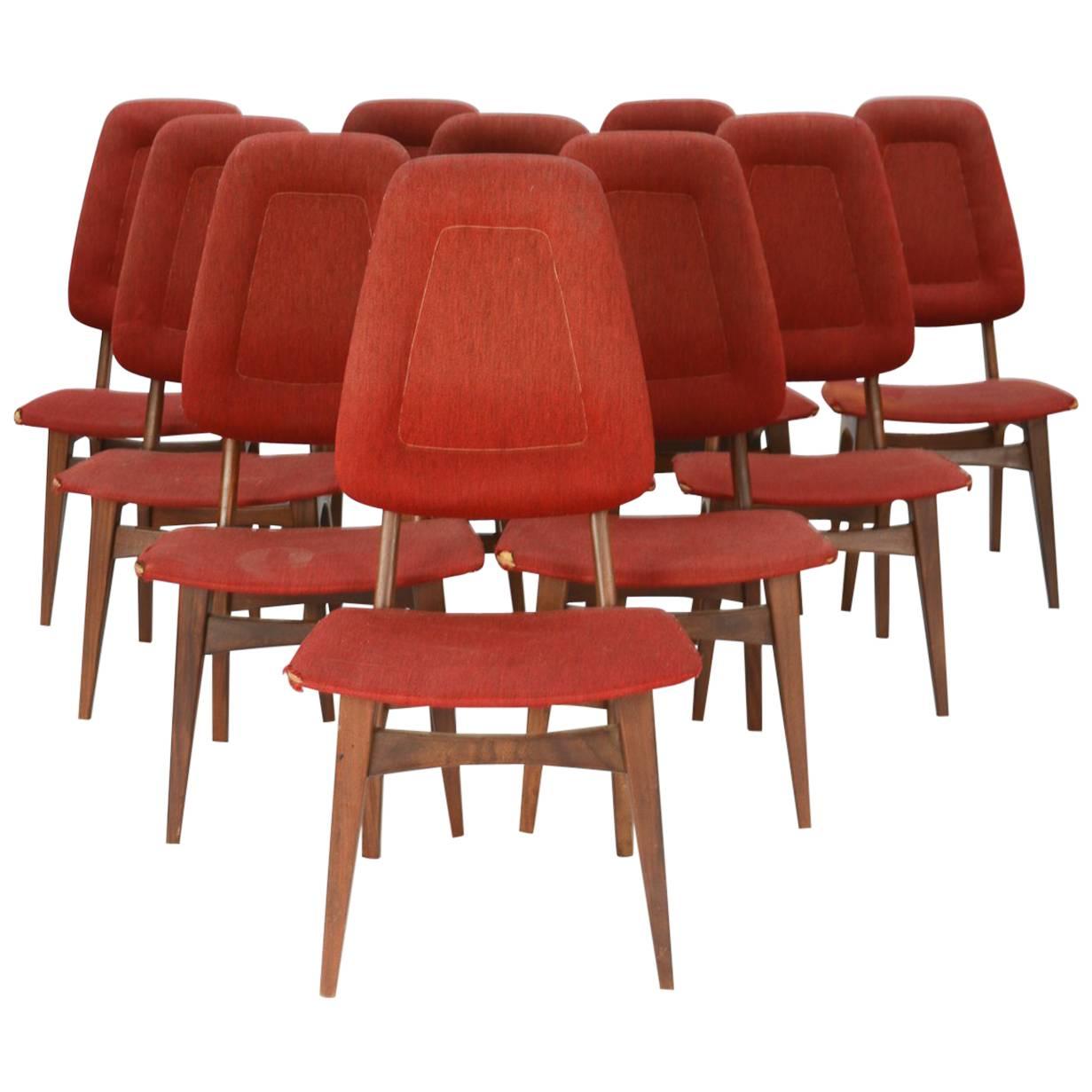 Up to 10 Sorheim Bruk High Back Dining Chairs with Walnut Frames 1960 For Sale