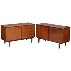 Pair of Finely Detailed Matching Peter Lovig Nielsen Credenzas with Brass Pulls