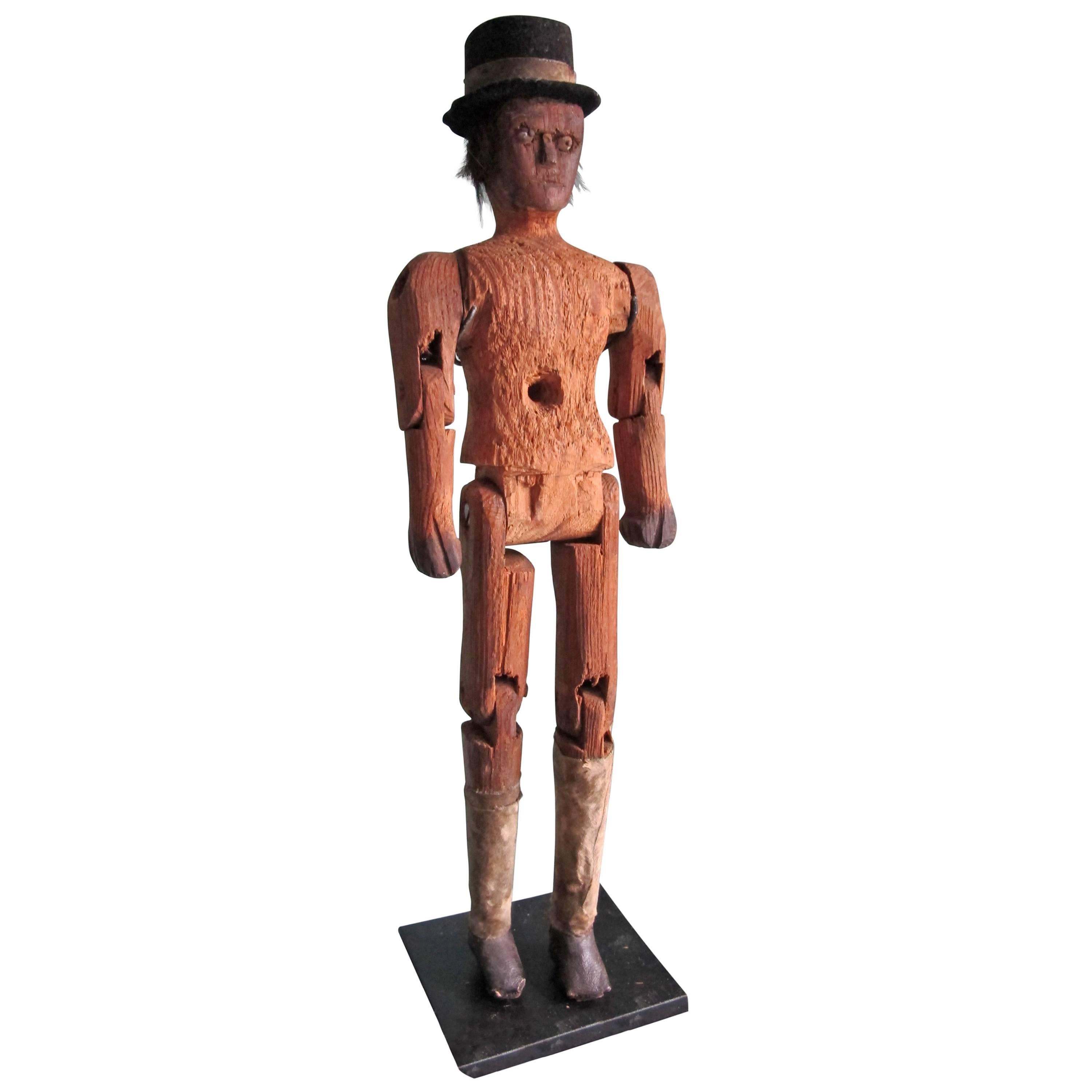 Articulated Folk Art Figure with Top Hat For Sale