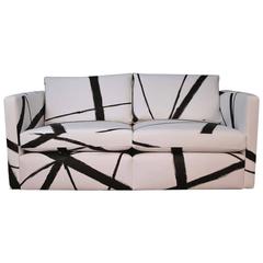 Knoll Pfister Loveseat Sofa with Custom Hand-Painted Fabric