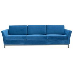 Flared-Arm Sofa by Milo Baughman for Thayer Coggin in Blue Velvet