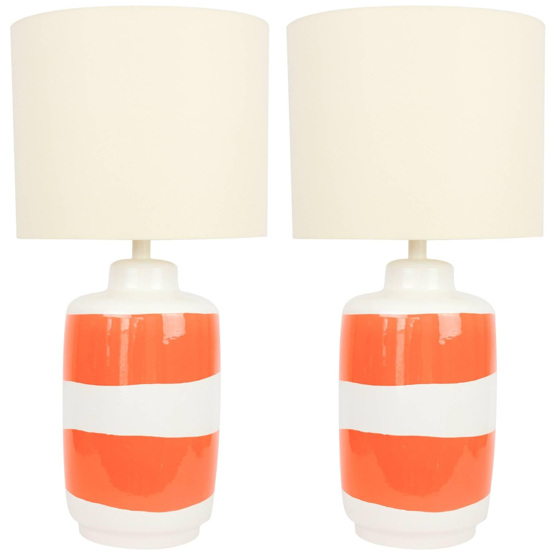 Pair of Grand "Pop Art" Orange and White Table Lamps