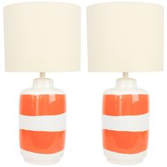 Pair of Grand "Pop Art" Orange and White Table Lamps