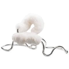 Railing Upholstered Armchair with White Goat Fur 8