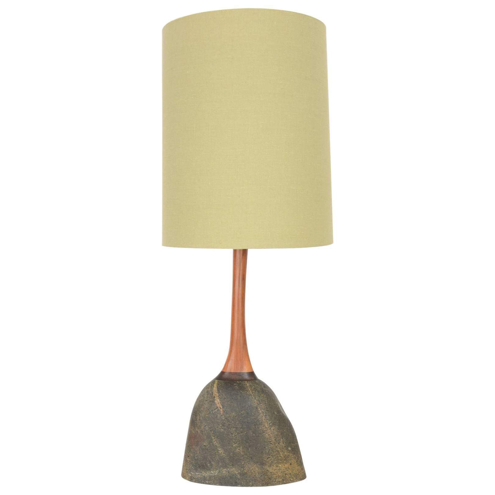 Stone Lamp with Teak Stem in the Manner of J.B. Blunk For Sale