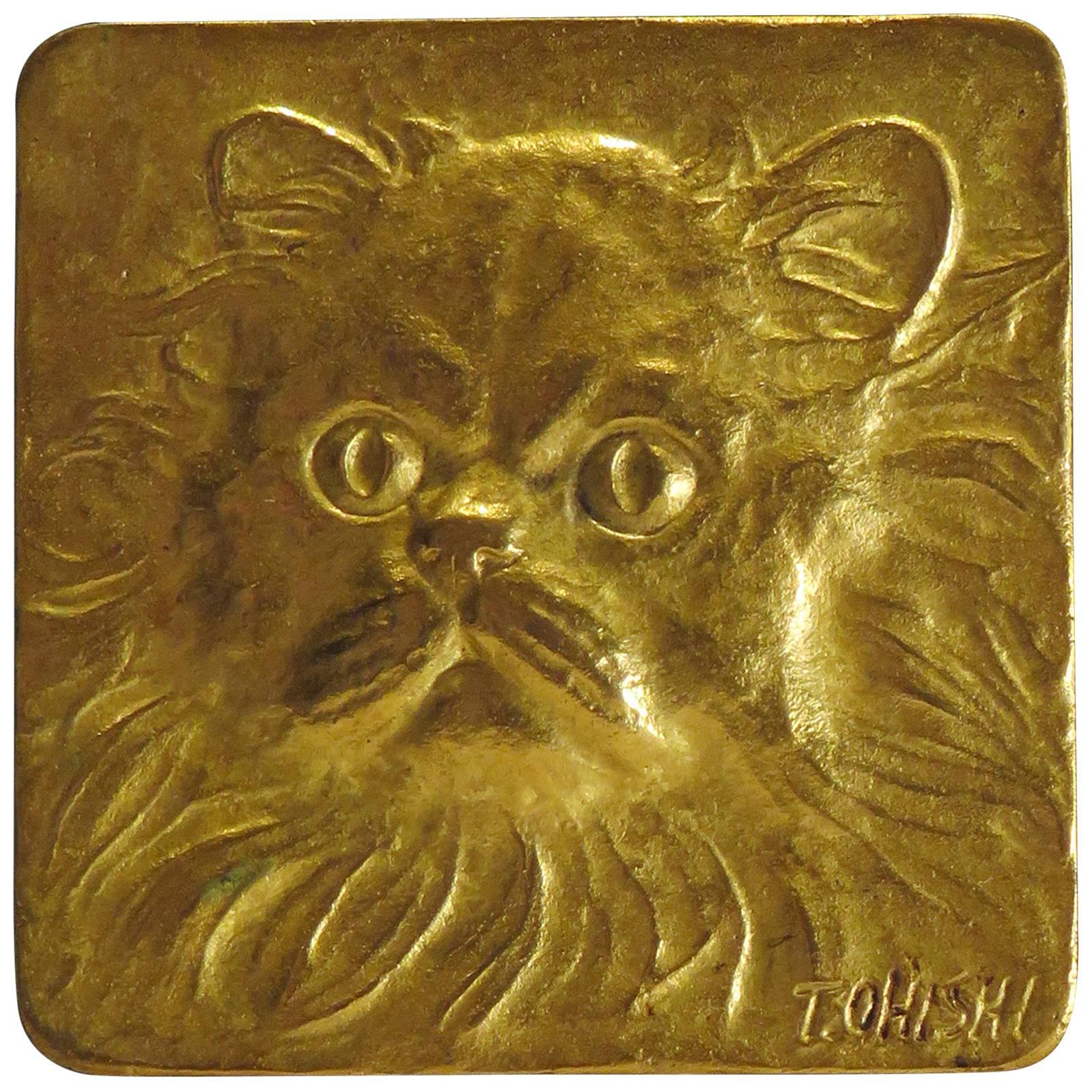 Gilt Bronze Cast Relief of a Cat, 1960