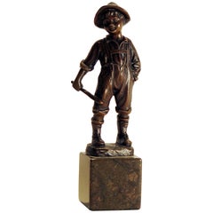 Victorian Bronze Casting of a Young Boy on Marble Base US, circa 1870