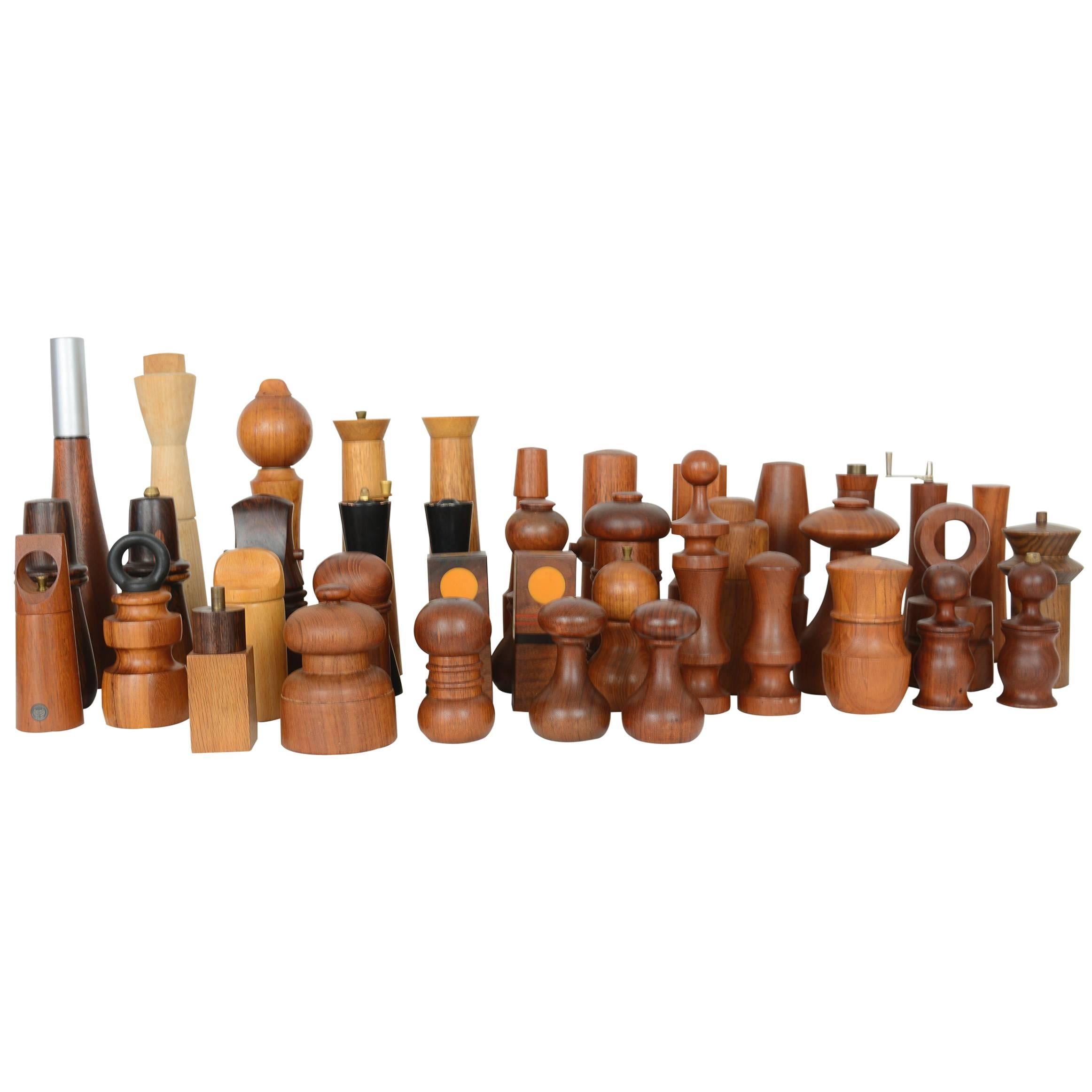 Grand Collection of 40 Peppermills and a Few Salts 'Some by Jen Quistgaard' For Sale