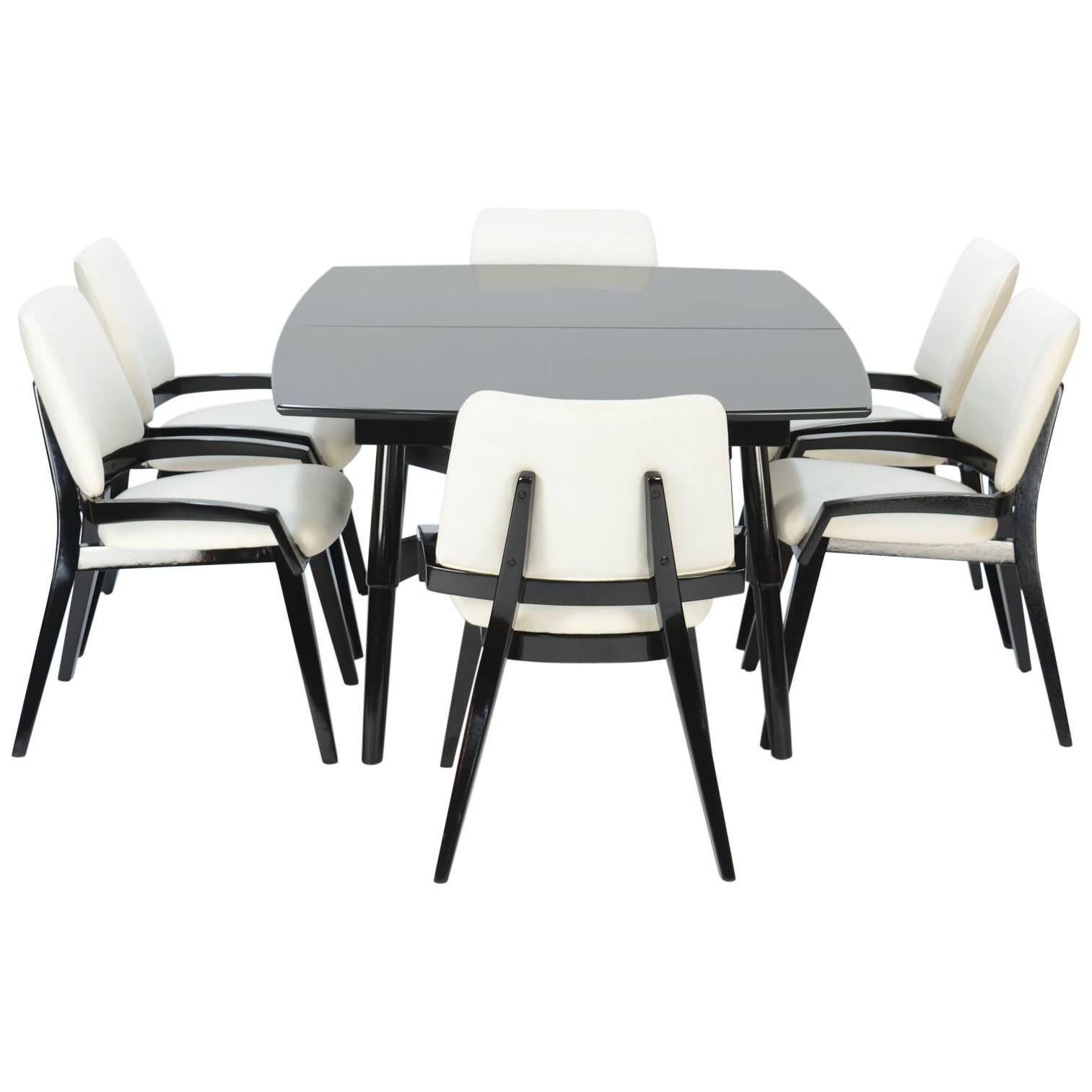 John Keal Ebonized Model 4058 Dining Table and Chairs for Brown Saltman