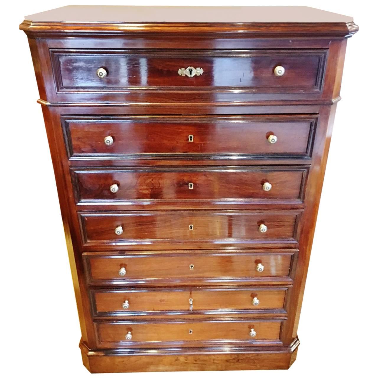 19th Century Rosewood Chest of Seven Drawers, French, circa 1880