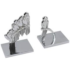 Pair of Art Deco Chrome Birds Bookends France circa 1930s, Signed 8