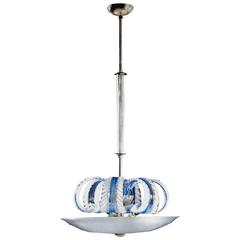 Metal and Blown Glass Hanging Lamp Vintage Manufactured in Italy 1940s