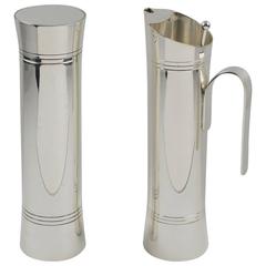 Italian Modernist Silver Plate Barware Set Cocktail Shaker and Martini Pitcher