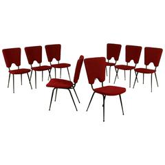 Group Eight Chairs Metal Foam Fabric Vintage Manufactured in Italy, 1950s-1960s Group Eight Chairs Metal Foam Fabric Vintage Manufactured in Italy, 1950s-1960s